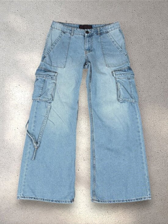 Love For Humanity Denim - Love For Humanity Cargo Jeans Women's 1/25 Denim Wide Leg Baggy Y2K Skater Acubi
